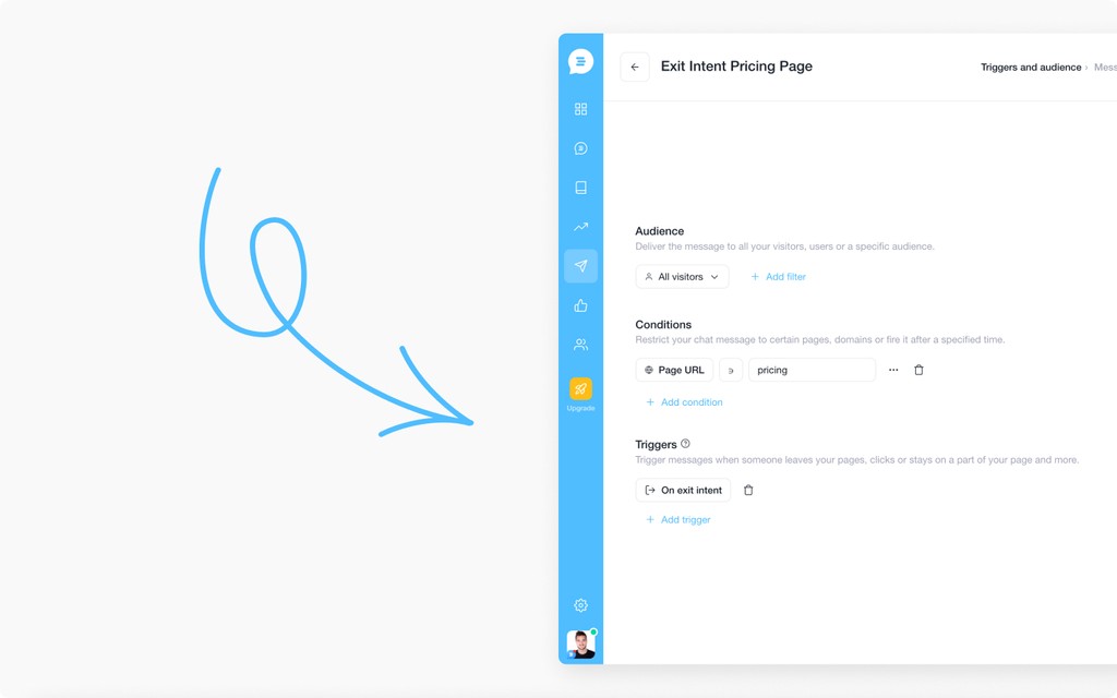 chat trigger conditions to reduce pricing page abandons on exit intent