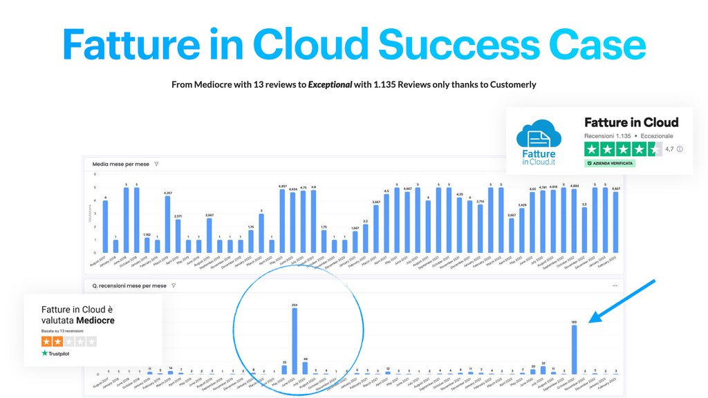 Fatture in Cloud success case of customer review on Trustpilot