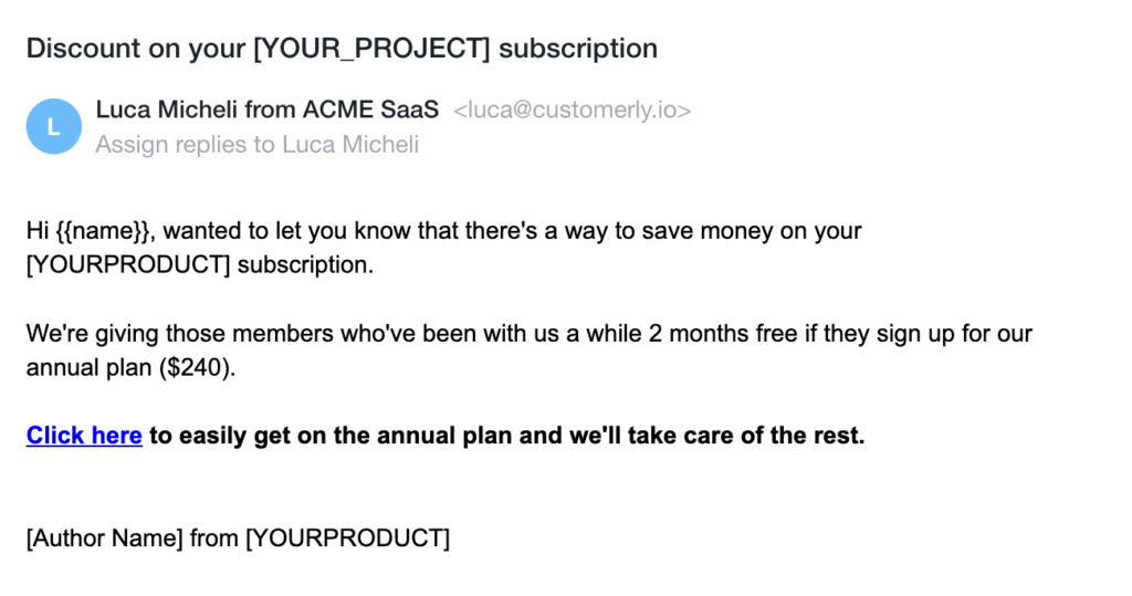 Email template to request for annual subscription plan