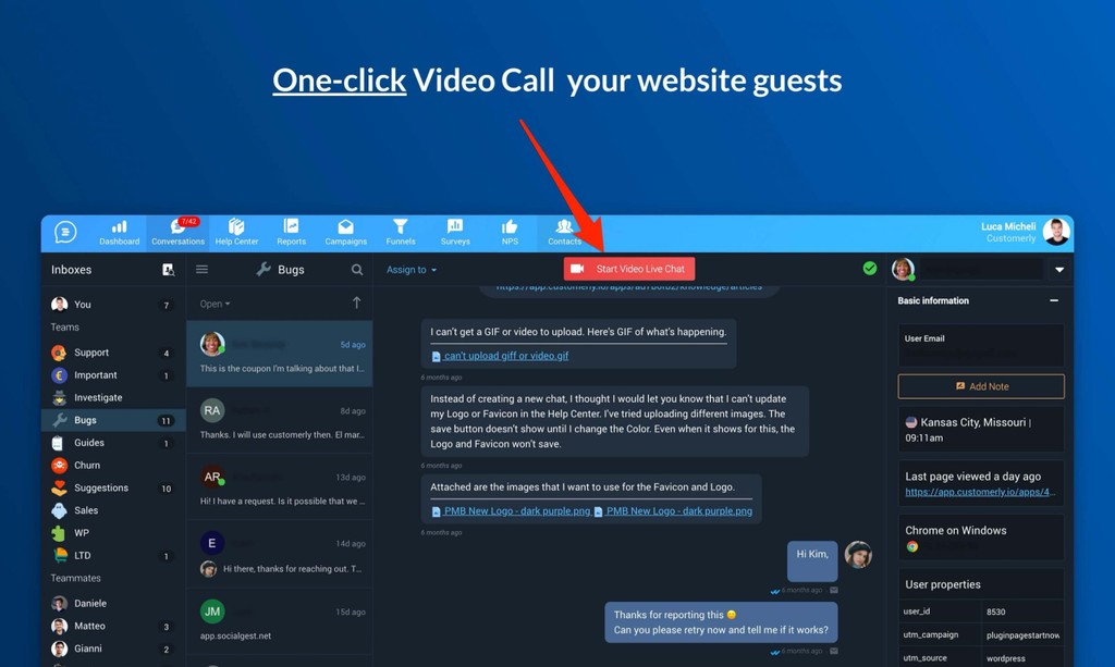 video live chat for websites screen sahre